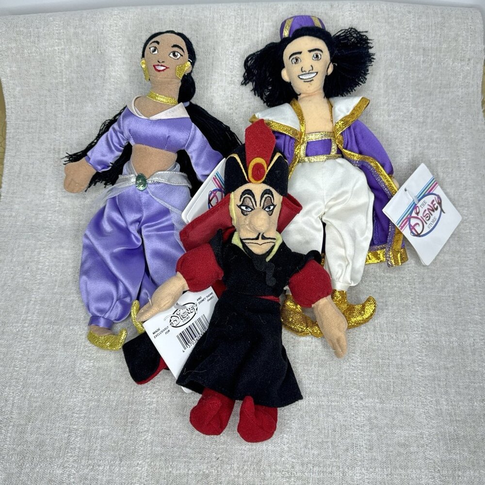 Aladdin Jasmine Jafar The Disney Store Bean Bag Plush 9" 10" Set of 3 Stuffed